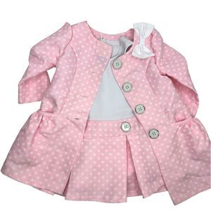 Bonnie Baby Pink White Polka Dot Dress Jacket Outfit Easter/special Occasion 12M
